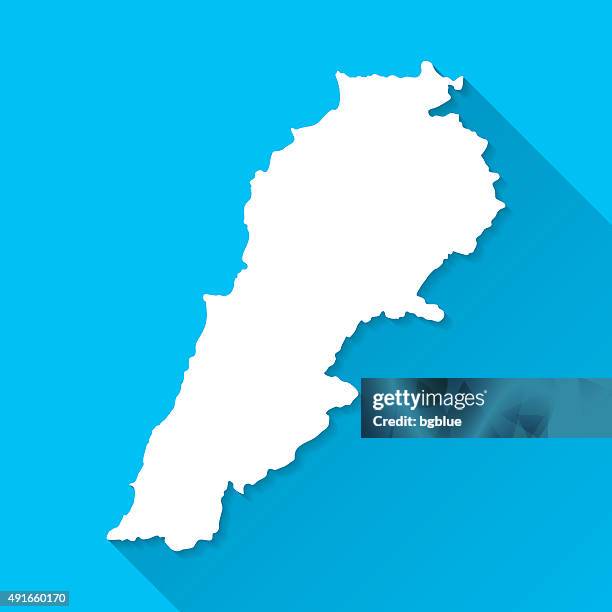 lebanon map on blue background, long shadow, flat design - beirut stock illustrations