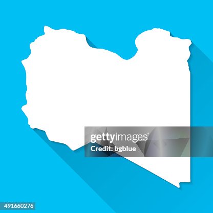 Libya Map on Blue Background, Long Shadow, Flat Design Libya Map on Blue Background, Long Shadow, Flat Design