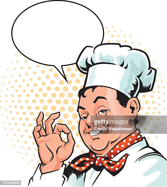 happy chef approving gesture with speech bubble - chef stock illustrations