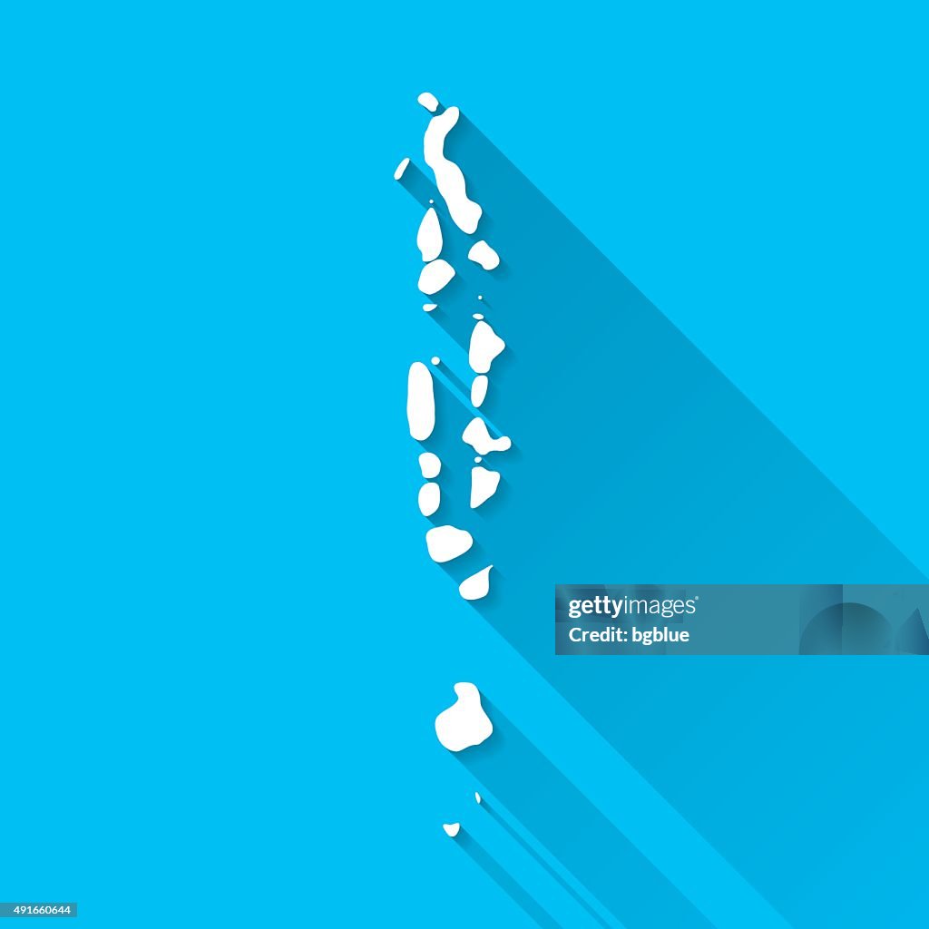 Maldives Map on Blue Background, Long Shadow, Flat Design