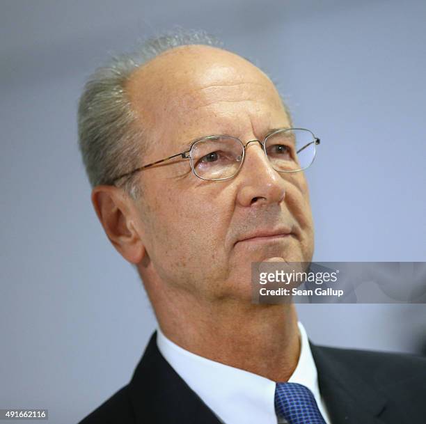 Hans Dieter Poetsch arrives to speak to the media after Volkswagen board members elected Poetsch as new chairman of the supervisory board of...