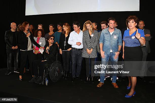 Presenters of TNT attend the Launch of 'Pasteur Don 2015' at Institut Pasteur on October 7, 2015 in Paris, France.