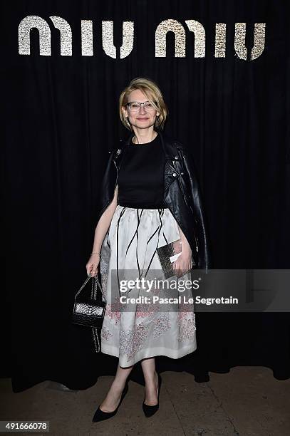 Evelina Khromtchenko attends the Miu Miu show as part of the Paris Fashion Week Womenswear Spring/Summer 2016 on October 7, 2015 in Paris, France.