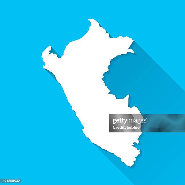 peru map on blue background, long shadow, flat design - lima stock illustrations