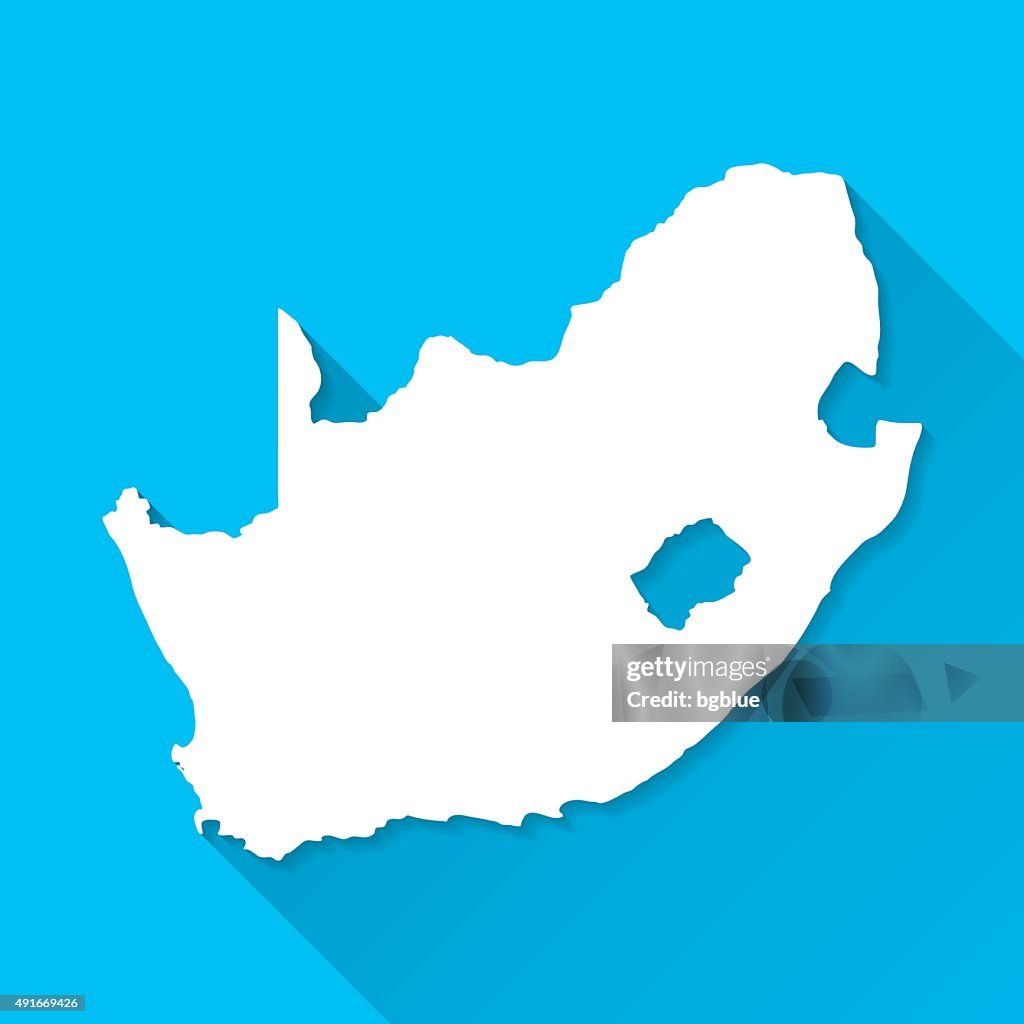 South Africa Map on Blue Background, Long Shadow, Flat Design