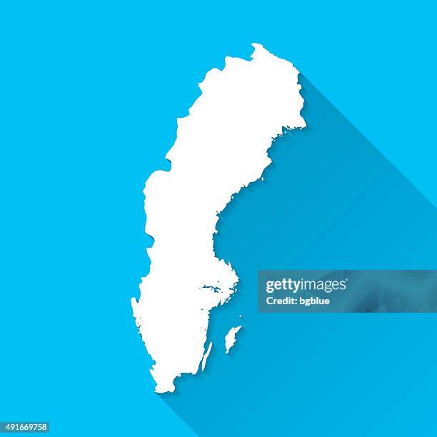 sweden map on blue background, long shadow, flat design - sweden map stock illustrations