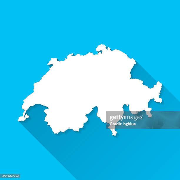 schweiz karte auf blauem hintergrund, lange schatten, flat-design - switzerland map stock-grafiken, -clipart, -cartoons und -symbole