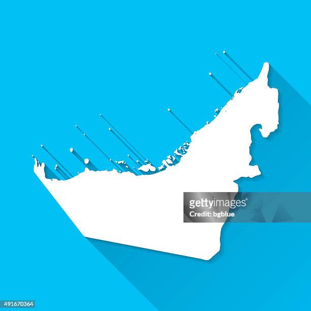 united arab emirates map, blue background, long shadow, flat design - abu dhabi map stock illustrations