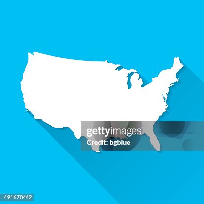 USA Map on Blue Background, Long Shadow, Flat Design USA Map on Blue Background, Long Shadow, Flat Design