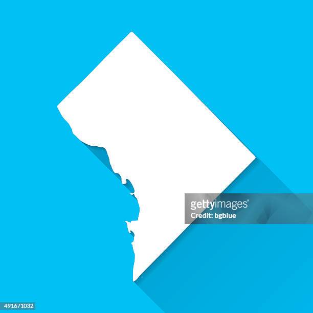 district of columbia マップ、青色背景、フラットなデザイン、長い影、 - ワシントンdc点のイラスト素材／クリップアート素材／マンガ素材／アイコン素材