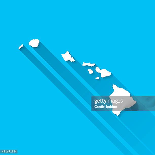 hawaii map on blue background, long shadow, flat design - honolulu stock illustrations