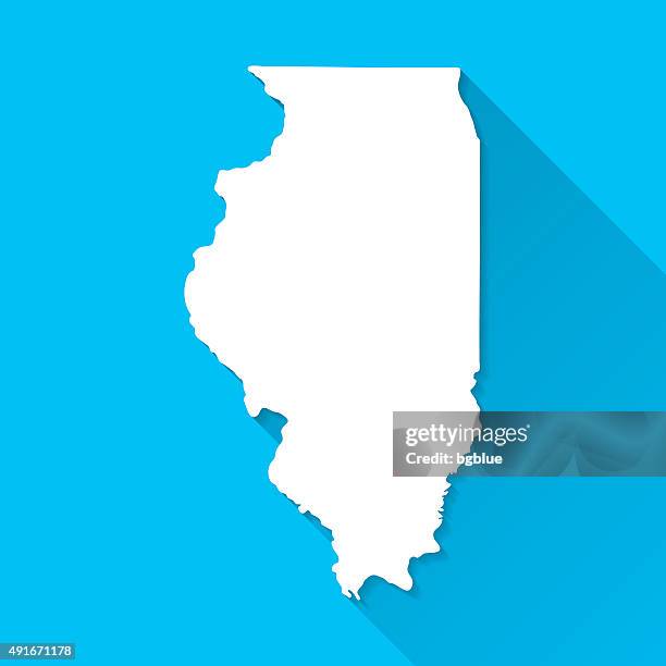 illinois map on blue background, long shadow, flat design - illinois map stock illustrations