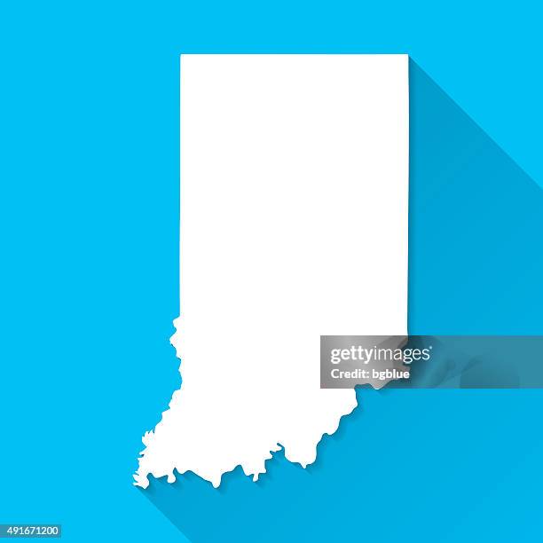 indiana map on blue background, long shadow, flat design - indianapolis stock illustrations