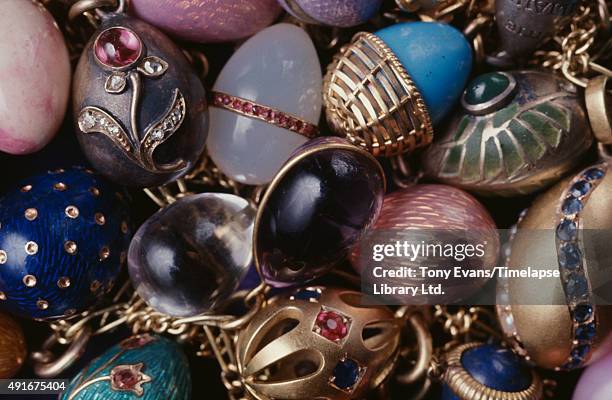 Collection of miniature Fabergé eggs, circa 1980.