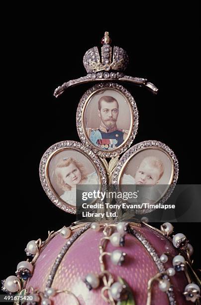 The Lilies of the Valley Egg, one of the Imperial Fabergé eggs created by Peter Carl Fabergé's workshop for the Russian Imperial Family. It is...