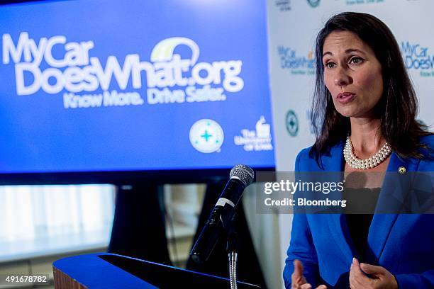 Deborah Hersman, president and chief executive officer of the National Safety Council , speaks at a news conference unveiling the MyCarDoesWhat...