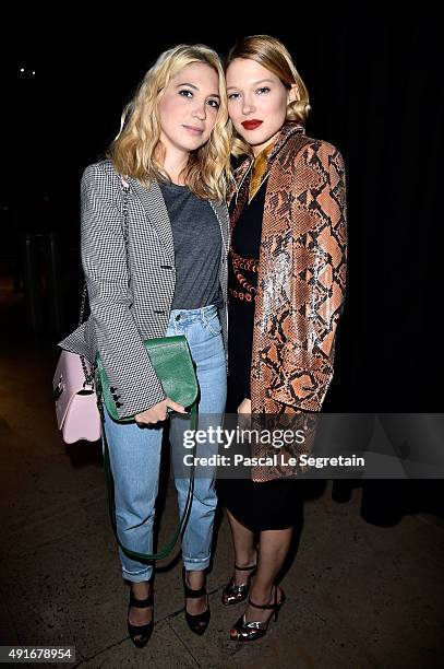 Actress Lea Seydoux and her sister Camille Seydoux attend the Miu Miu show as part of the Paris Fashion Week Womenswear Spring/Summer 2016 on October...