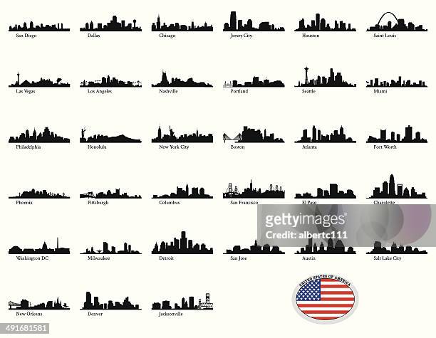 vektor-illustration von us-städten - skyline stock-grafiken, -clipart, -cartoons und -symbole