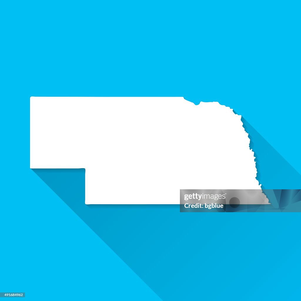 Nebraska mapa em Fundo azul, longa sombra, Design 2D