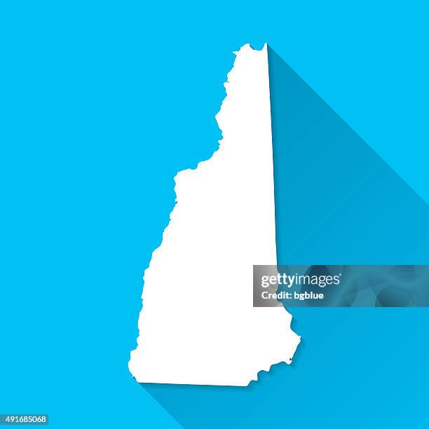new hampshire map on blue background, long shadow, flat design - concord new hampshire stock illustrations