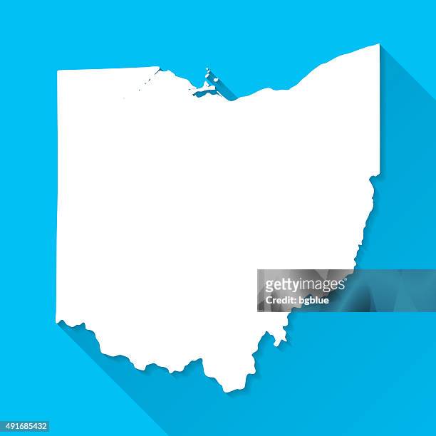 ohio map on blue background, long shadow, flat design - ohio stock illustrations