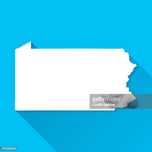 pennsylvania map on blue background, long shadow, flat design - philadelphia pennsylvania stock illustrations