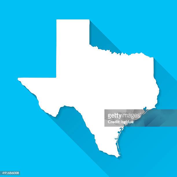 texas map on blue background, long shadow, flat design - texas stock illustrations