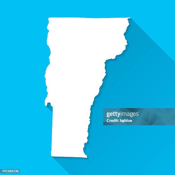 vermont map on blue background, long shadow, flat design - vermont stock illustrations