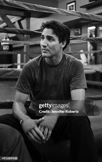 Canadian politician and the leader of the Liberal Party of Canada, Justin Trudeau is photographed for The Globe and Mail on September 2, 2015 in...