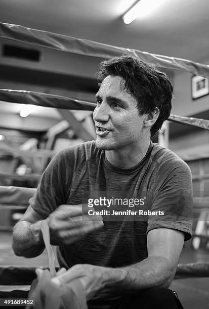Canadian politician and the leader of the Liberal Party of Canada, Justin Trudeau is photographed for The Globe and Mail on September 2, 2015 in...