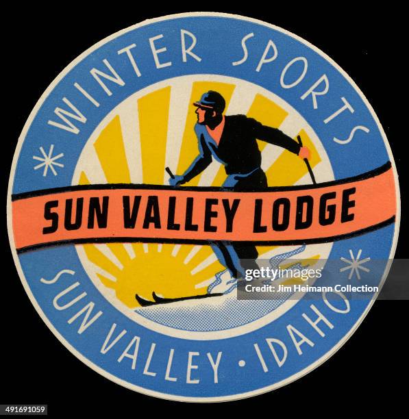 Decal for Sun Valley Lodge reads "Winter Sprots, Sun Valley, Idaho" from 1939 in USA.