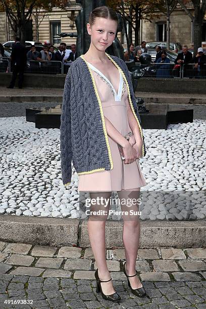 Mia Goth arrives at the Miu Miu show as part of the Paris Fashion Week Womenswear Spring/Summer 2016 on October 7, 2015 in Paris, France.