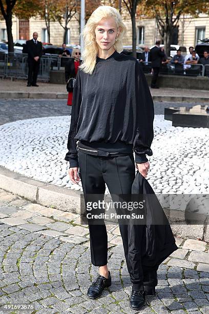 Aymeline Valade arrives at the Miu Miu show as part of the Paris Fashion Week Womenswear Spring/Summer 2016 on October 7, 2015 in Paris, France.