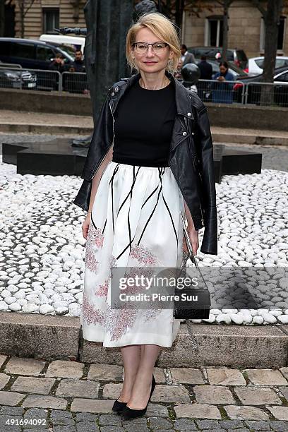 Evelina Khromtchenko arrives at the Miu Miu show as part of the Paris Fashion Week Womenswear Spring/Summer 2016 on October 7, 2015 in Paris, France.