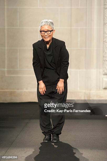 Moon Young Hee walks the runway during the Moon Young Hee show as part of the Paris Fashion Week Womenswear Spring/Summer 2016 on October 7, 2015 in...