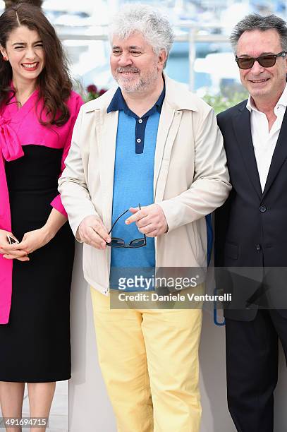 Actress Erica Rivas, producer Pedro Almodovar and actor Oscar Martinez attend the "Wild Tales" photocall at the 67th Annual Cannes Film Festival on...