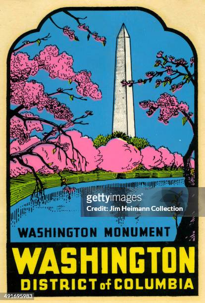 Decal of the Washington Monument reads "Washington Monument, Washington, District of Columbia" from 1956 in USA.