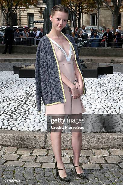 Mia Goth arrives at the Miu Miu show as part of the Paris Fashion Week Womenswear Spring/Summer 2016 on October 7, 2015 in Paris, France.