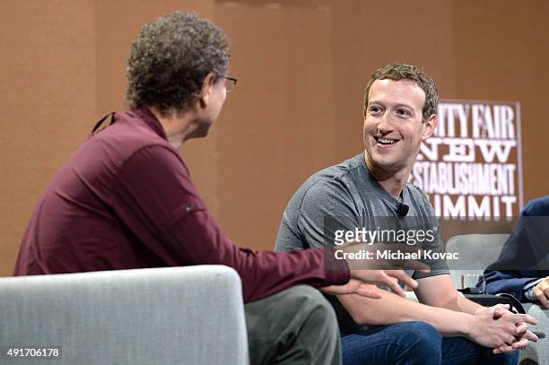 Oculus Chief Scientist Michael Abrash and Facebook Founder, Chairman and CEO Mark Zuckerberg speak onstage during "Now You See ItThe Future of...