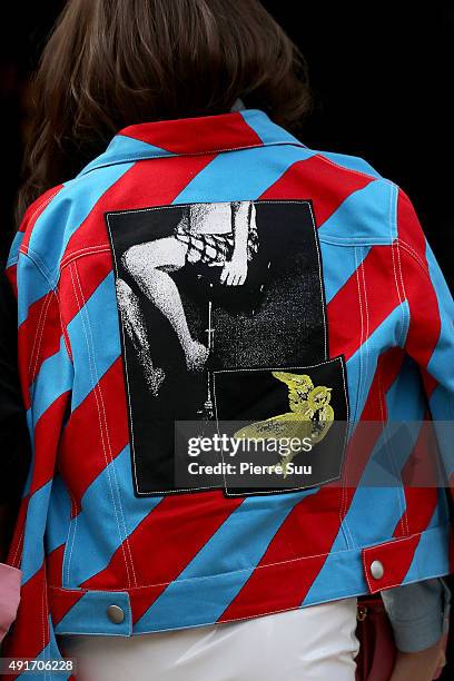 Anya Taylor-Joy, patern detail, arrives at the Miu Miu show as part of the Paris Fashion Week Womenswear Spring/Summer 2016 on October 7, 2015 in...