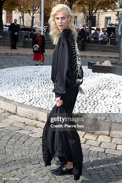 Aymeline Valade arrives at the Miu Miu show as part of the Paris Fashion Week Womenswear Spring/Summer 2016 on October 7, 2015 in Paris, France.