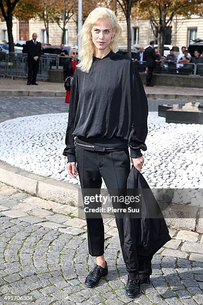 Aymeline Valade arrives at the Miu Miu show as part of the Paris Fashion Week Womenswear Spring/Summer 2016 on October 7, 2015 in Paris, France.