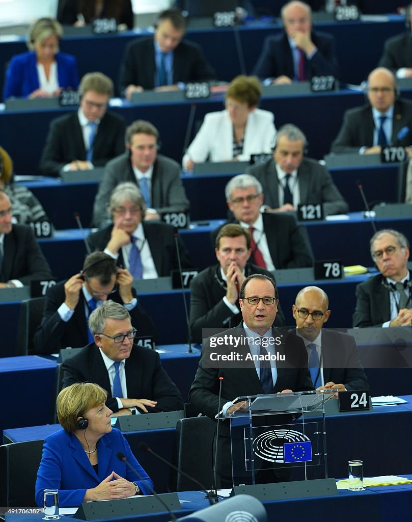 Merkel and Hollande at the European Parliament in Strasbourg