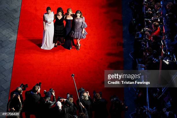 Romola Garai, Helena Bonham Carter, Anne-Marie Duff and Carey Mulligan attend the Suffragette premiere on the Opening Night Gala of the BFI London...
