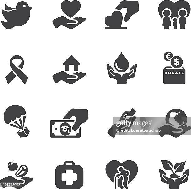 wohltätigkeit silhouette icons/eps10 - humanitäre hilfe stock-grafiken, -clipart, -cartoons und -symbole