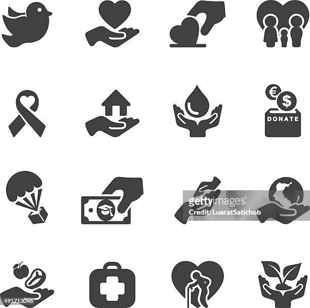 charity and relief work silhouette icons | eps10 - charity and relief work 幅插畫檔、美工圖案、卡通及圖標
