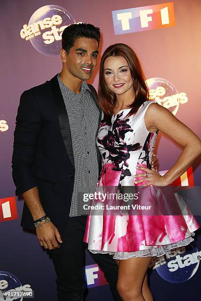 Singer Priscilla Betti and Dancer Christophe Licata attend the 'Danse Avec Les Stars 2015' Photocall At TF1 on October 7, 2015 in Paris, France.