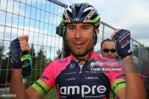 Diego Ulissi of Italy and Lampre-Merida celebrates winning the 2014 Giro d'Italia, a 179km medium mountain stage between Foligno and Montecopiolo on...