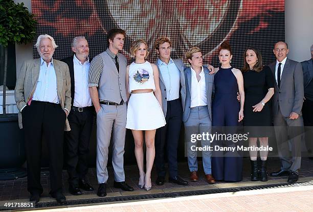 Director Francis Lawrence, actors Liam Hemsworth, Jennifer Lawrence, Sam Claflin, Josh Hutcherson, producers Nina Jacobson and Jon Kilik attends the...