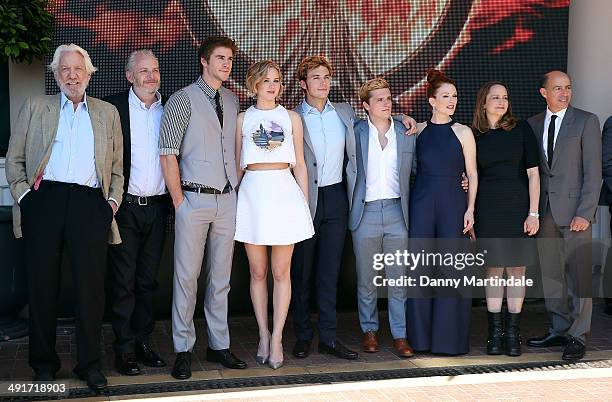 Director Francis Lawrence, actors Liam Hemsworth, Jennifer Lawrence, Sam Claflin, Josh Hutcherson, producers Nina Jacobson and Jon Kilik attends the...